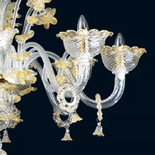 "Divina" Murano glass chandelier - 8 lights - transparent and gold