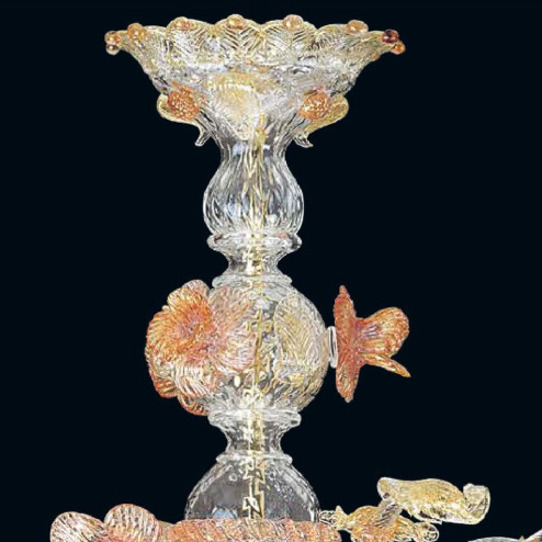 "Divina" Murano glass chandelier - 6 lights - transparent, pink and gold