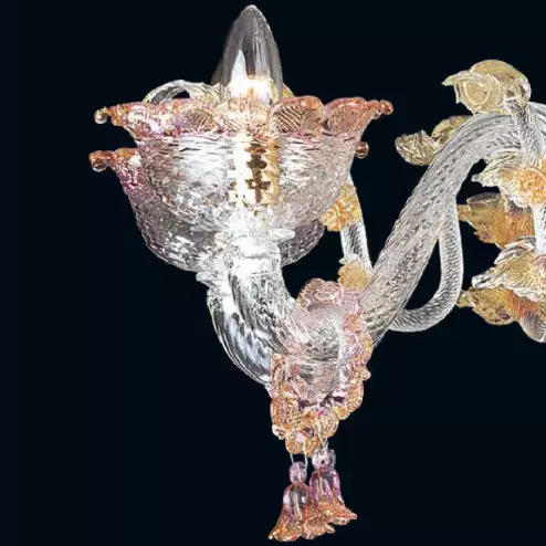 "Divina" Murano glass chandelier - 6 lights - transparent, pink and gold