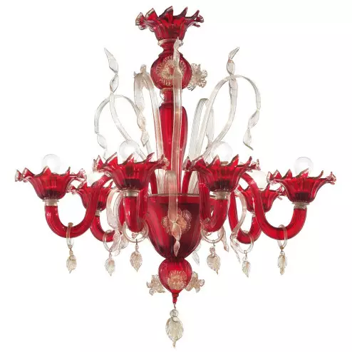 Ducale 6 lights Murano chandelier - red gold color