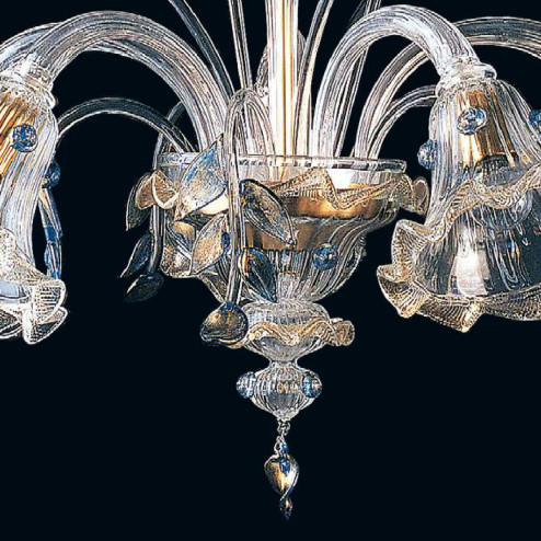 "Bessie" lustre en cristal de Murano - 5 lumières - transparent, bleu et or