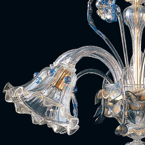 "Bessie" lustre en cristal de Murano - 5 lumières - transparent, bleu et or