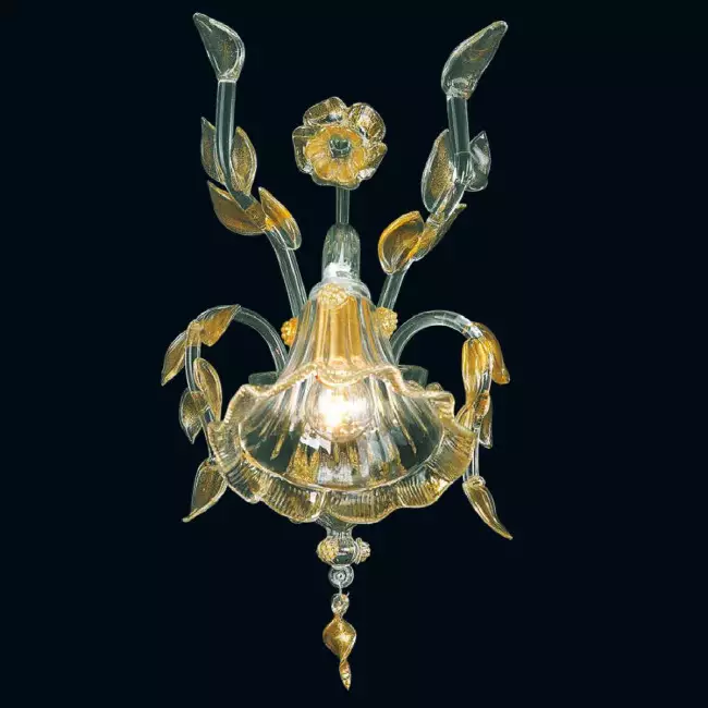 "Bessie" Murano glass sconce - 1 light - transparent and gold