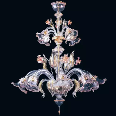 "Lurline" lampara de araña de Murano - 8+4 luces - transparente, rosa y oro