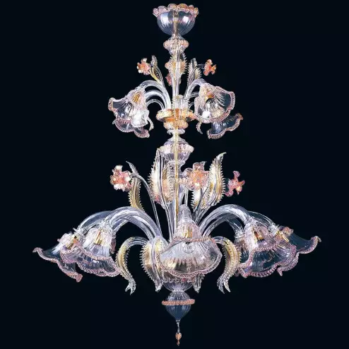 "Lurline" Murano glass chandelier - 8+4 lights - transparent, pink and gold