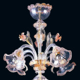 "Lurline" lampara de araña de Murano - 8+4 luces - transparente, rosa y oro