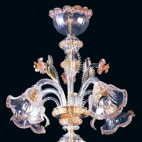 "Lurline" lustre en cristal de Murano - 8+4 lumières - transparent, rose et or