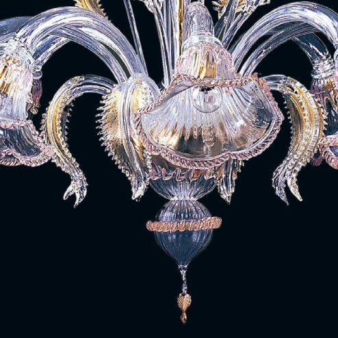 "Lurline" lustre en cristal de Murano - 8+4 lumières - transparent, rose et or