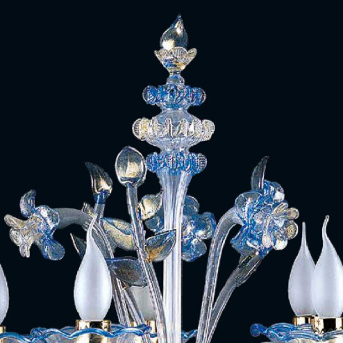 "Loralee" lampe de table en verre de Murano - 5 lumières - transparent, bleu et or