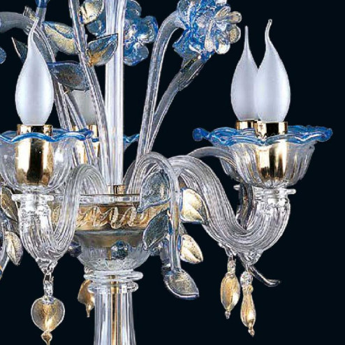 "Loralee" lampe de table en verre de Murano - 5 lumières - transparent, bleu et or