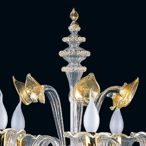 "Anja" lampe de table en verre de Murano - 5 lumières - transparent et or