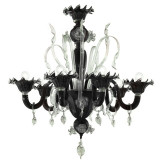 Ducale 6 luces araña de Murano - color negro y transparente