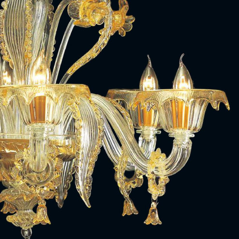 "Sherice" Murano glass chandelier - 6 lights - transparent and amber