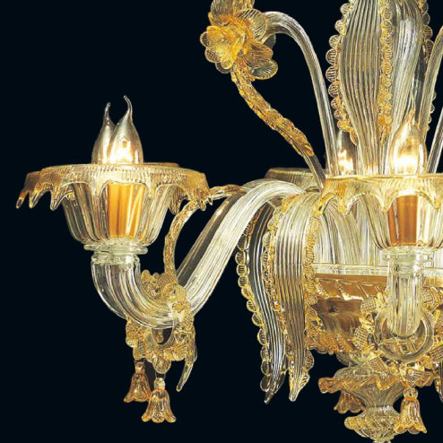 "Sherice" lustre en cristal de Murano - 6 lumières - transparent et ambre