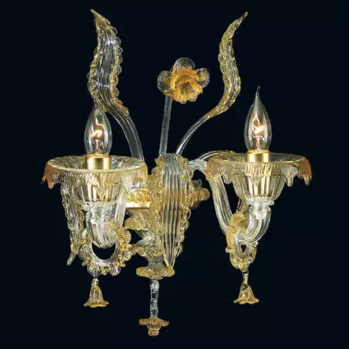 "Sherice" Murano glass sconce - 2 lights - transparent and amber
