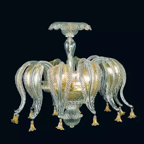 "Isela" Murano glass ceiling light - 3 lights - transparent and gold