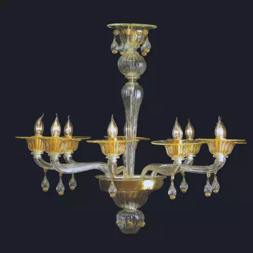 "Noreen" lustre en cristal de Murano - 9 lumières - transparent et or