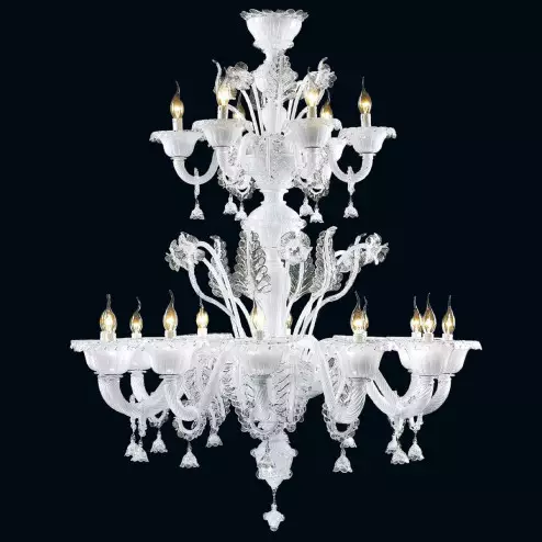 "Zenia" lustre en cristal de Murano - 12+6 lumières - blanc