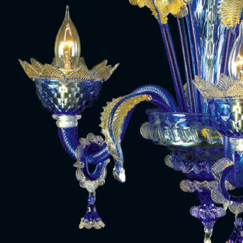 "Johan" lustre en cristal de Murano - 3 lumières - bleu et or