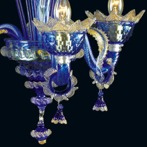 "Johan" lustre en cristal de Murano - 3 lumières - bleu et or