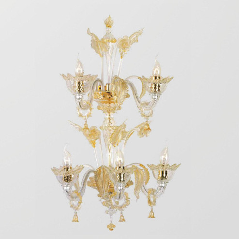 "Zoraida" applique en verre de Murano - 3+2 lumière - transparent et or