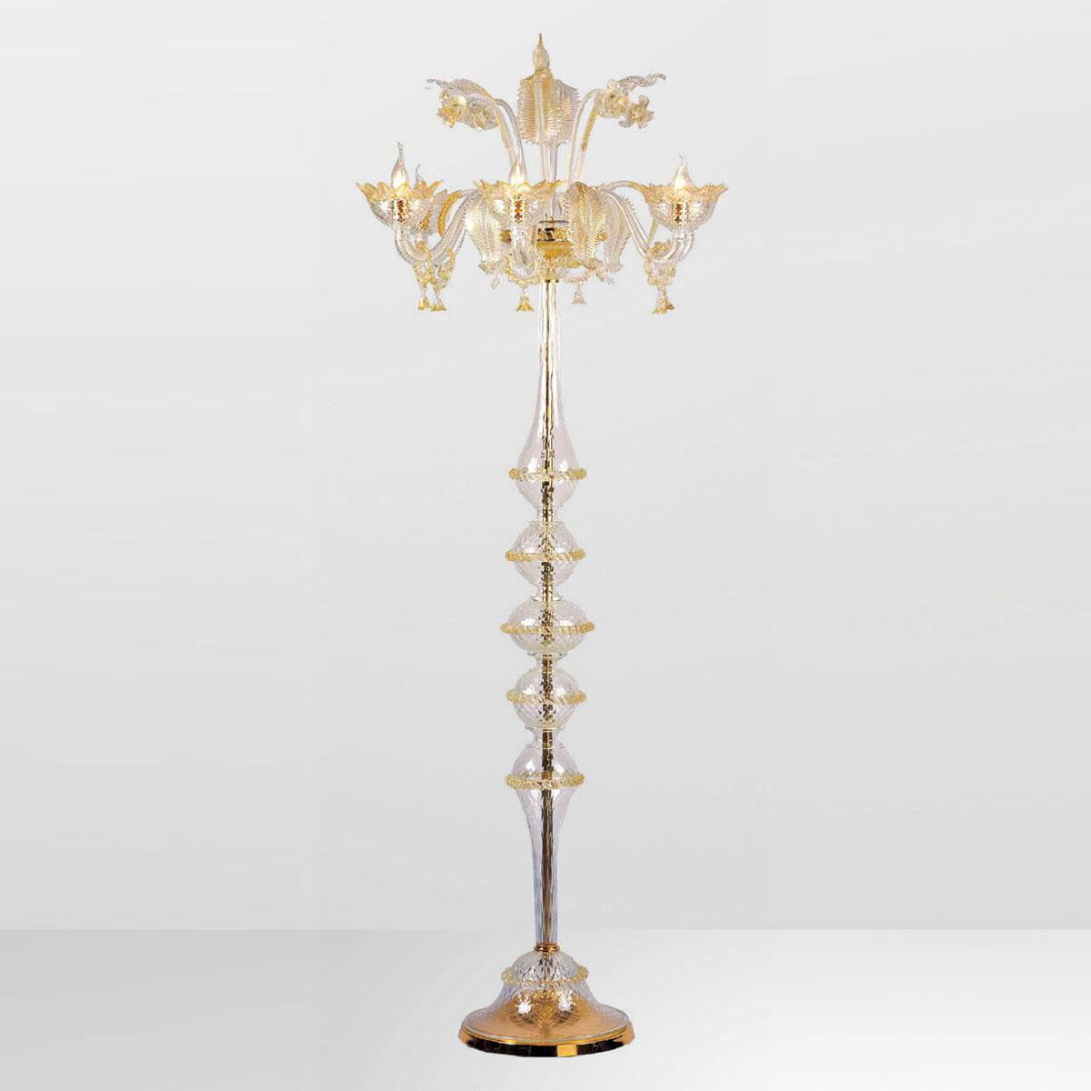 "Zoraida" lampara de pie de Murano - 6 luces - transparente y oro