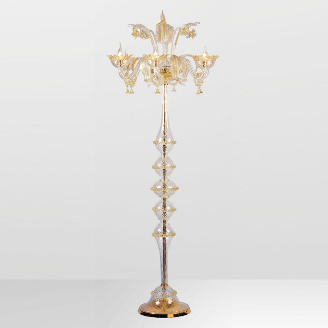 "Zoraida" Murano glass floor lamp - 6 lights - transparent and gold