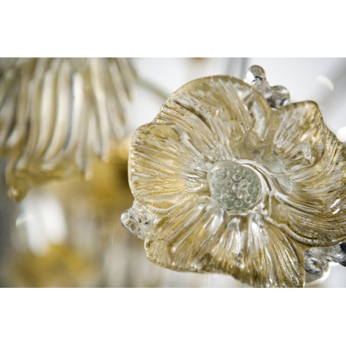 Flora 6 flammig großer Murano Kronleuchter - transparent Gold farbe
