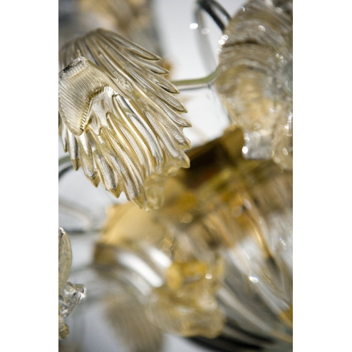 Flora 6 flammig großer Murano Kronleuchter - transparent Gold farbe