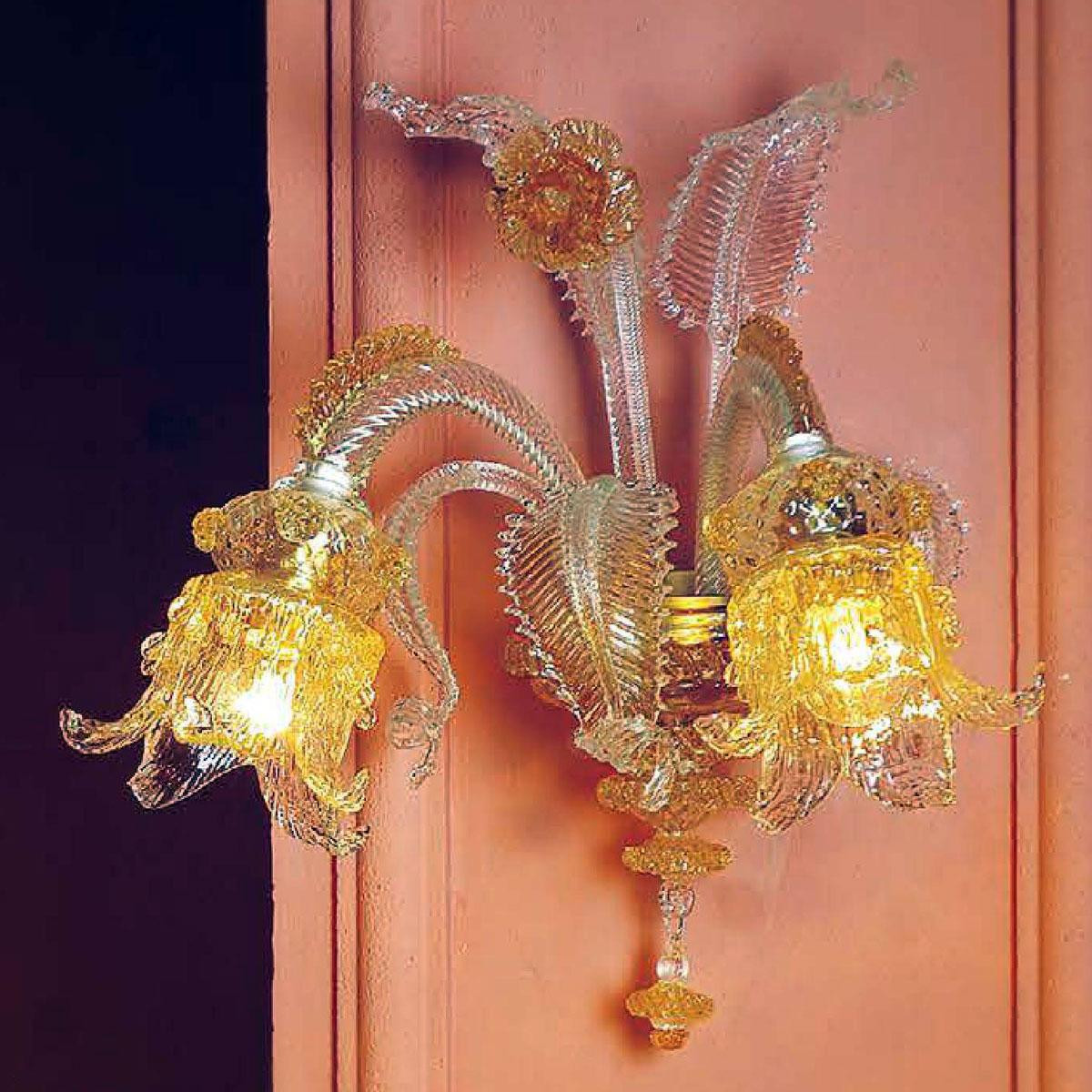"Ellesse" Murano glass sconce - 2 lights - transparent and amber