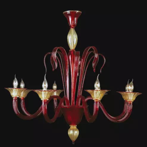 "Debbie" lustre en cristal de Murano - 8 lumière - rouge et or