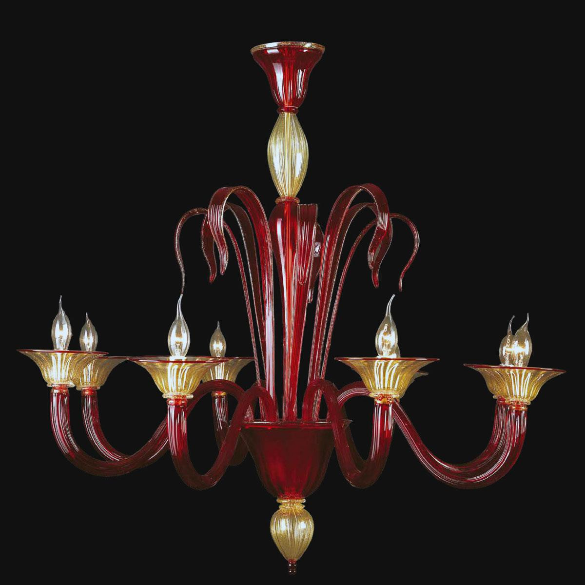 "Debbie" lampara de araña de Murano - 8 luces - rojo y oro