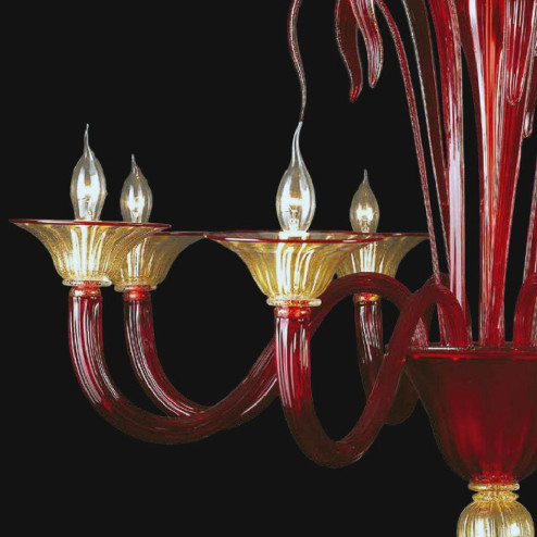 "Debbie" Murano glass chandelier - 8 lights - red and gold