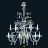 "Cassia" lustre en cristal de Murano - 12+6 lumières - transparent et or