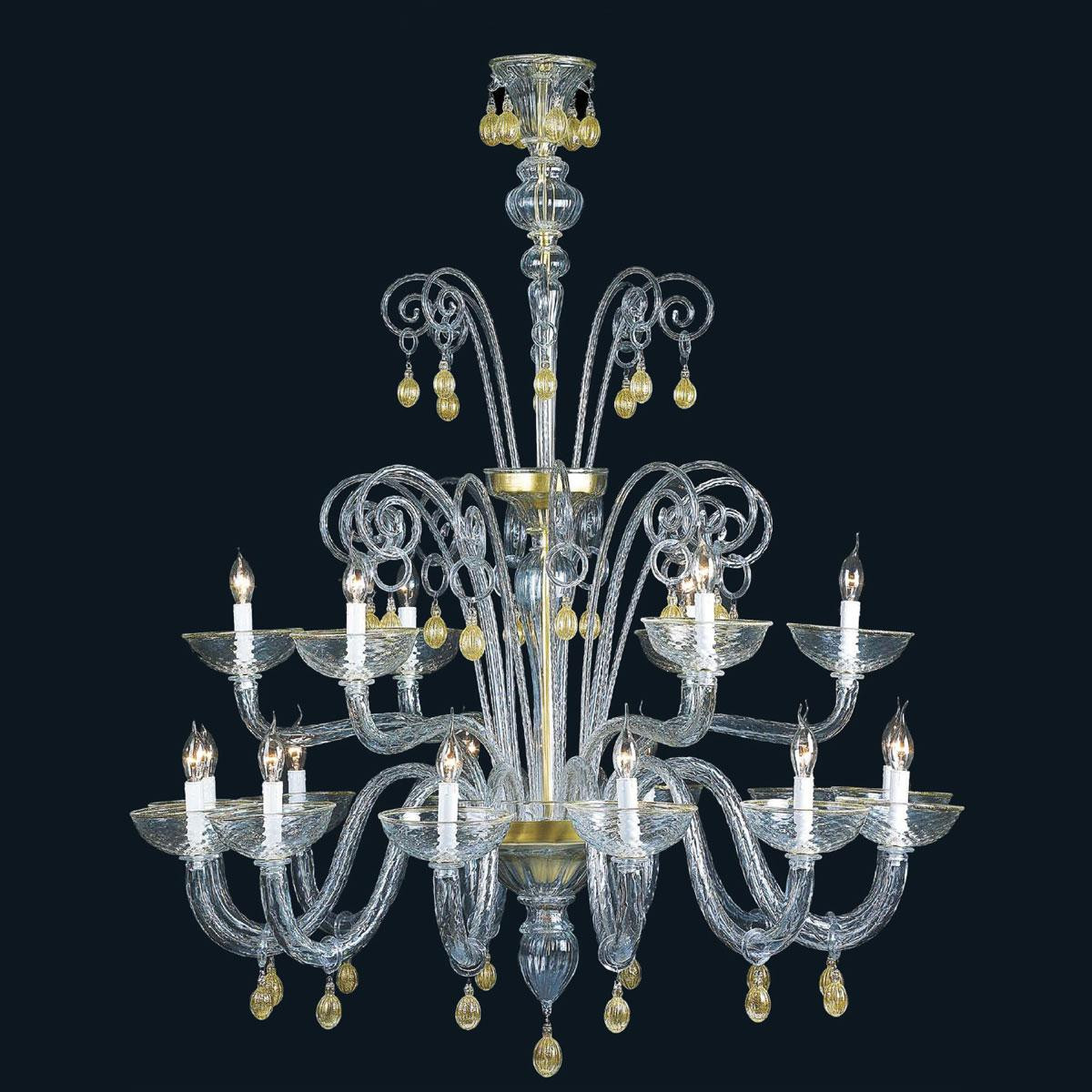 "Cassia" lampara de araña de Murano - 12+6 luces - transparent y oro