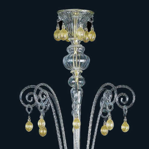 "Cassia" Murano glass chandelier - 12+6 lights - transparent and gold