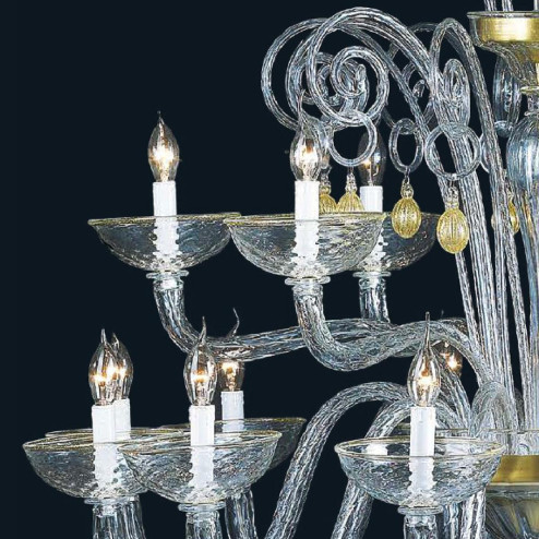 "Cassia" Murano glass chandelier - 12+6 lights - transparent and gold