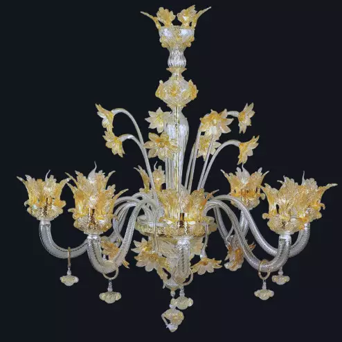 "Madeline" Murano glass chandelier - 8 lights - transparent and gold