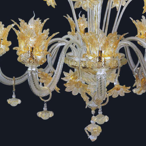 "Madeline" lustre en cristal de Murano - 8 lumière - transparent et or