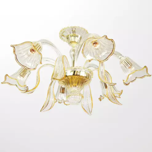 "Annika" Murano glass chandelier - 6 lights - transparent and amber