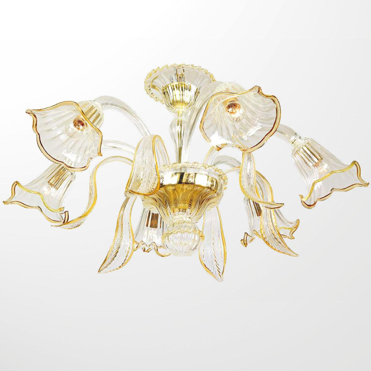 "Annika" Murano glass chandelier - 6 lights - transparent and amber