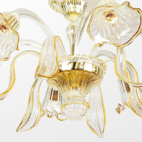 "Annika" lustre en cristal de Murano - 6 lumières - transparent et ambre