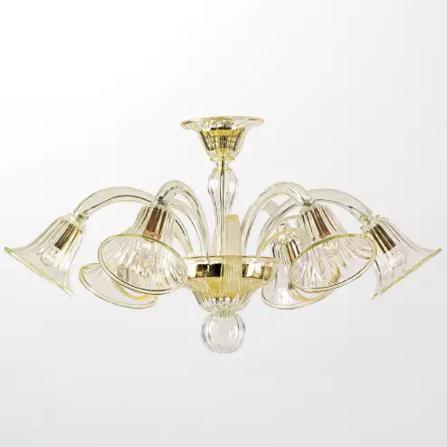 "Alene" lustre en cristal de Murano - 6 lumières - transparent et or