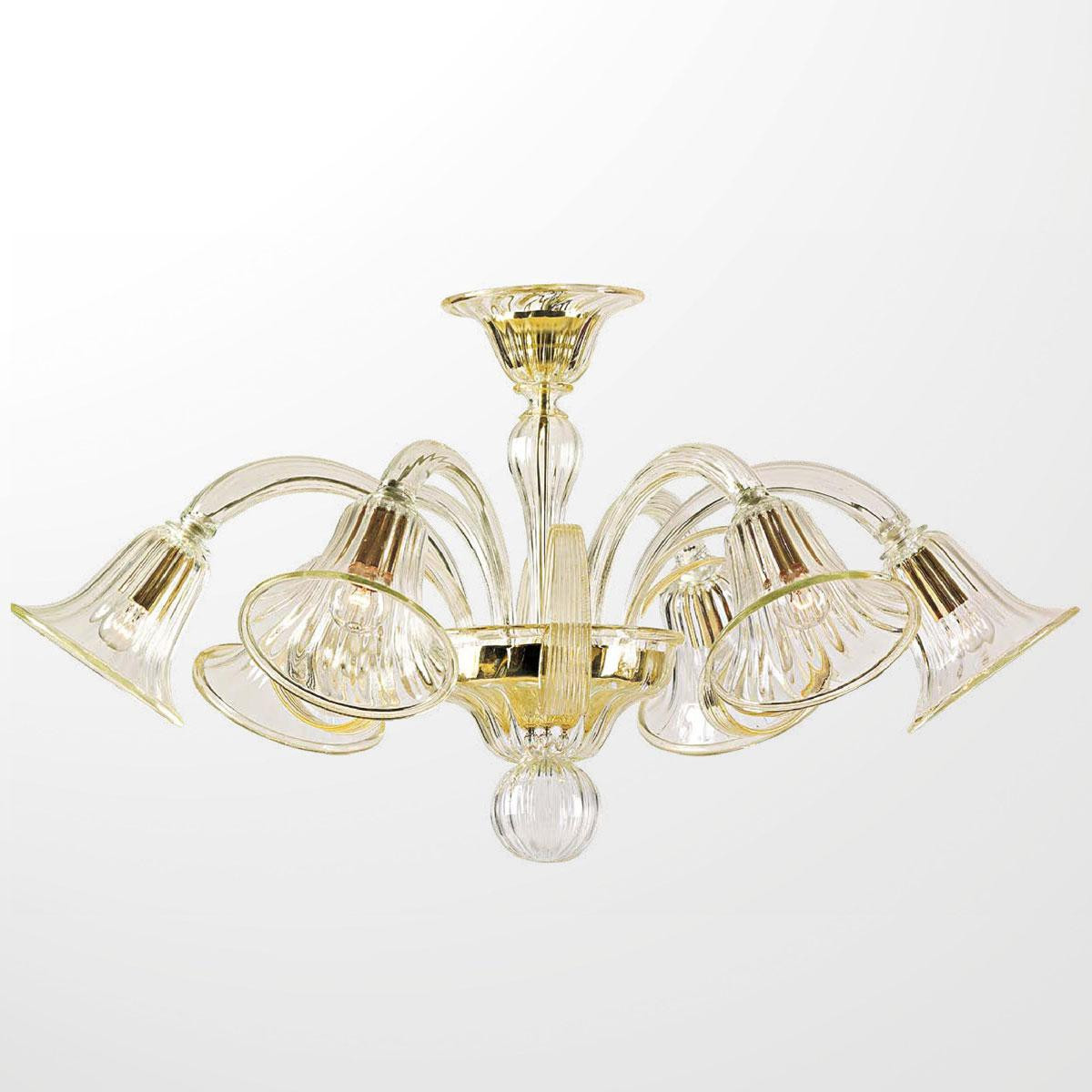 "Alene" Murano glass chandelier - 6 lights - transparent and gold