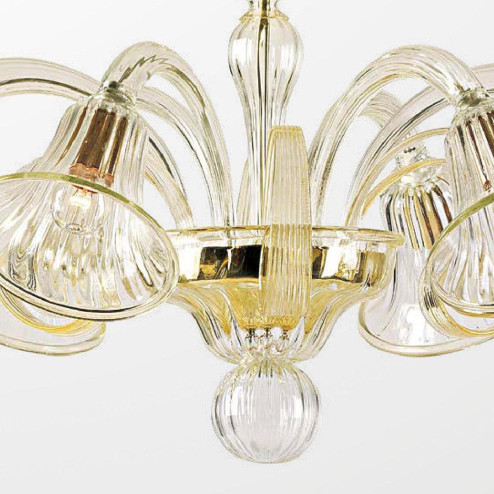 "Alene" lustre en cristal de Murano - 6 lumières - transparent et or