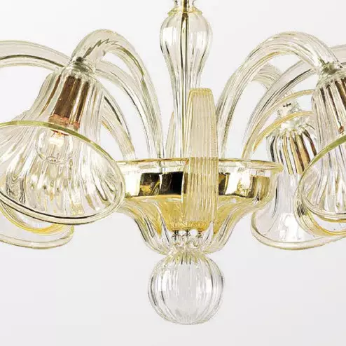 "Alene" Murano glass chandelier - 6 lights - transparent and gold