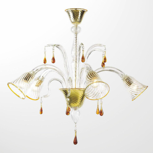 "Crista" lustre en cristal de Murano - 5 lumières - transparent et ambre