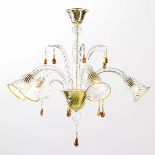 "Crista" Murano glass chandelier - 5 lights - transparent and amber