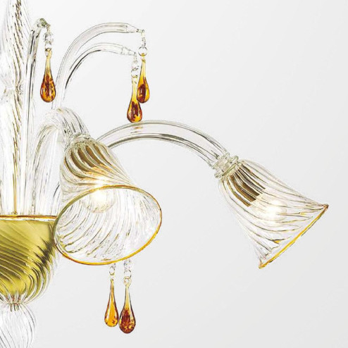 "Crista" Murano glass chandelier - 5 lights - transparent and amber