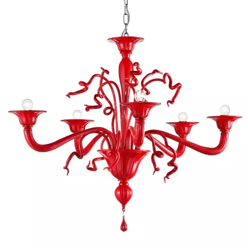 Foscari lampara de araña de Murano 6 luces - color rojo coral